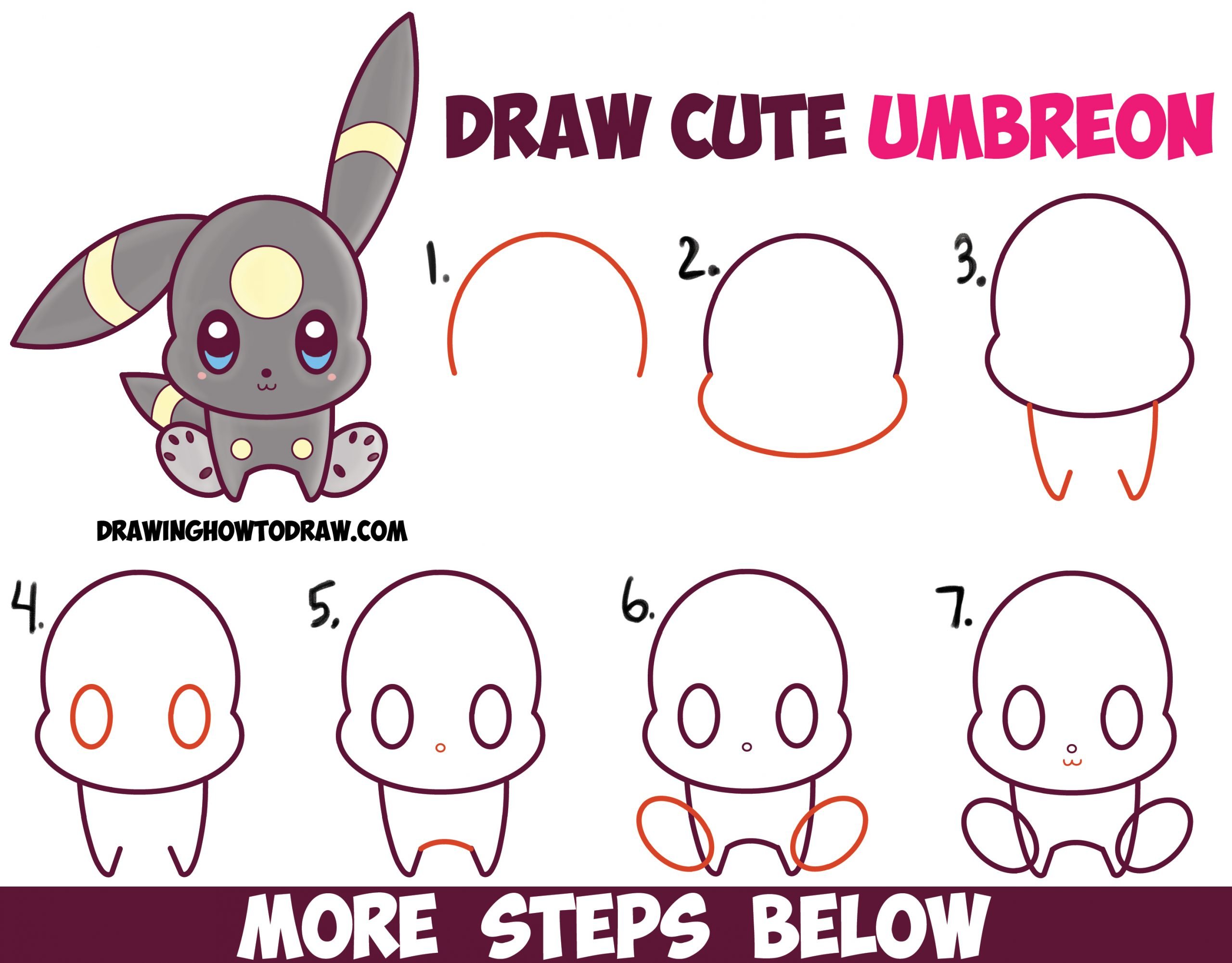 How to Draw Cute Kawaii Chibi Umbreon from Pokemon Easy ...
